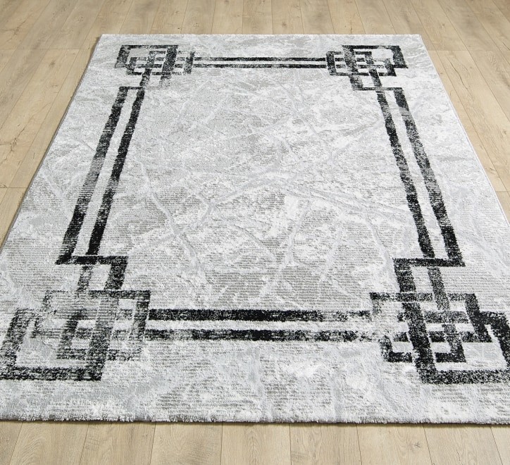 Rug – Modern Abstract Border,Grey Black | J&B Furniture