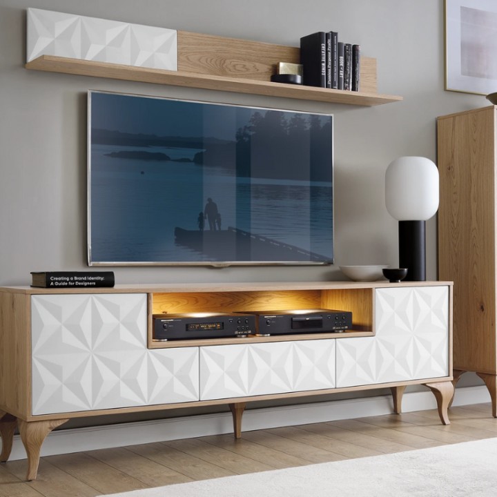 Diament  Modern TV Unit in White and Oak