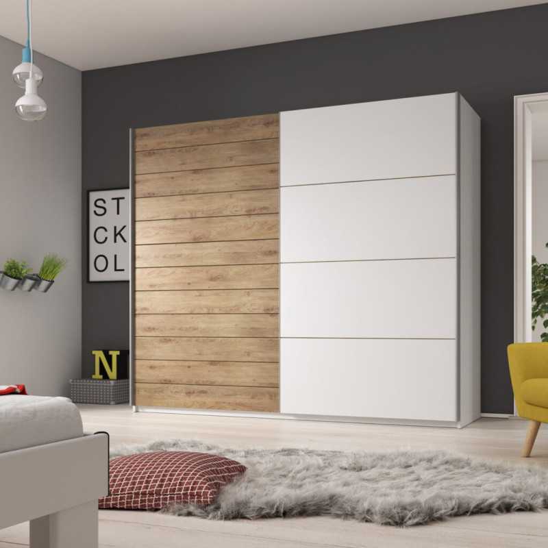 Sliding door Wardrobe White and Oak