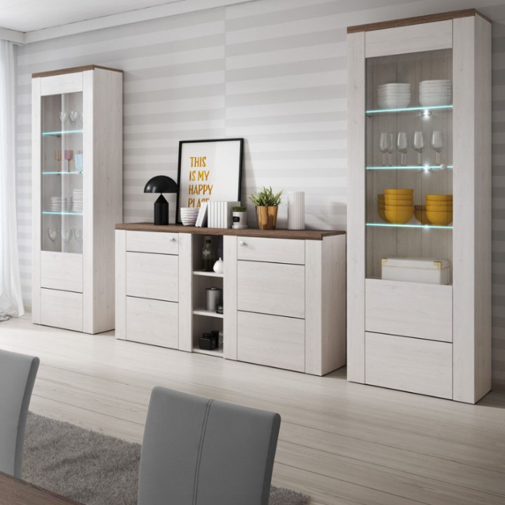 Larona Display Cabinet White and Oak Finish