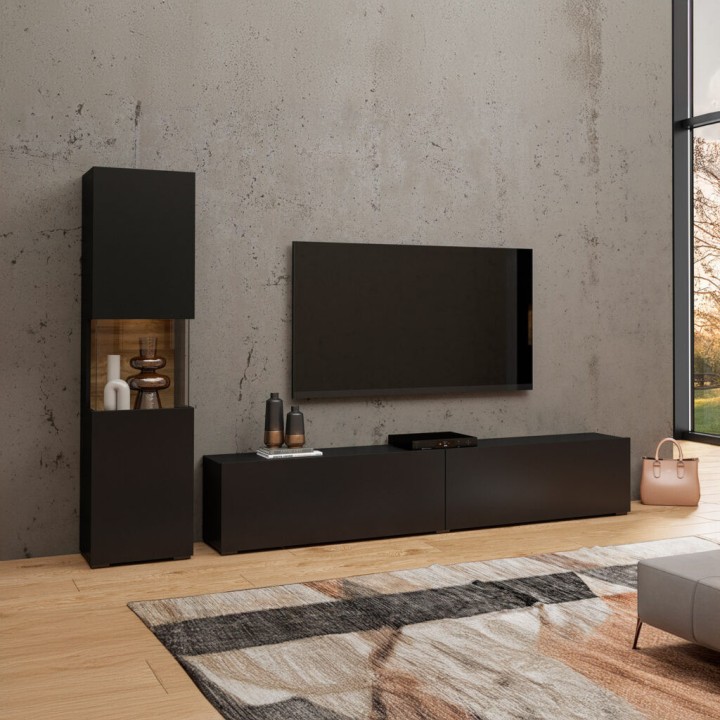 AVA Wall Unit – Modern TV Wall Unit in Black| J&B Furniture