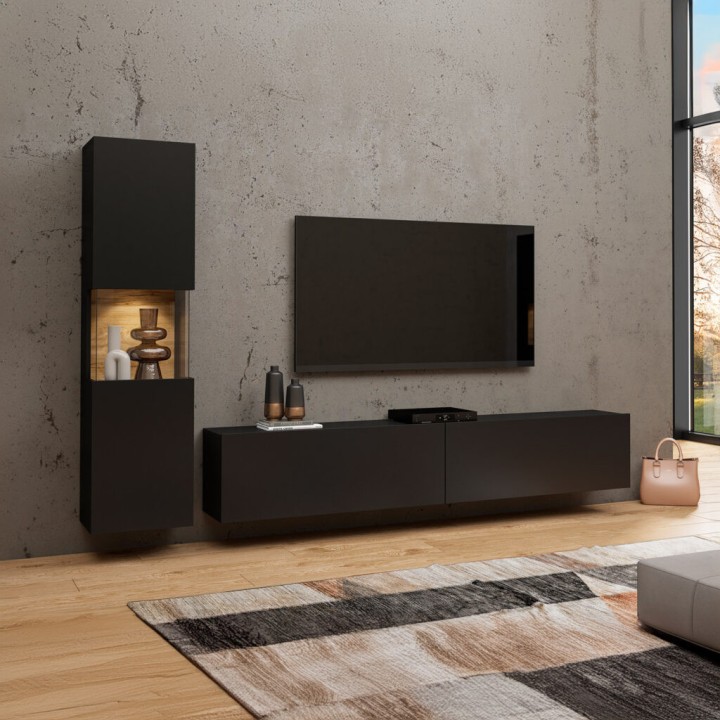 AVA Wall Unit – Modern TV Wall Unit in Black| J&B Furniture