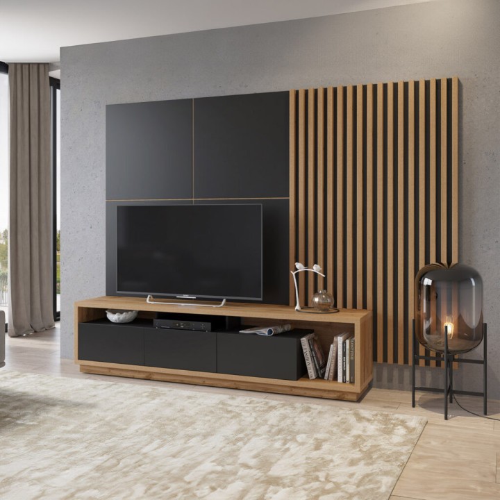 Wall Unit Black and Oak finish - J&B Furniture