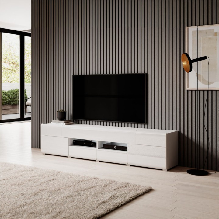 Large White TV Unit with LED Light | J&B Furniture