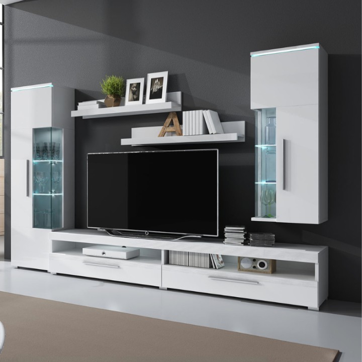 India Large TV Unit in White with LED Light  | J&B Furniture
