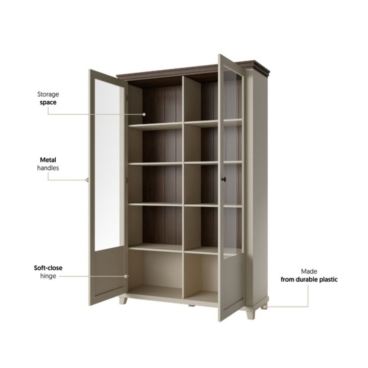 Eva Tall Display Cabinet- Light Beige- J&B Furniture