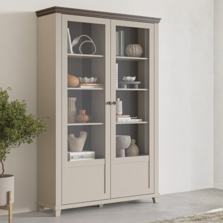Eva Tall Display Cabinet- Light Beige- J&B Furniture