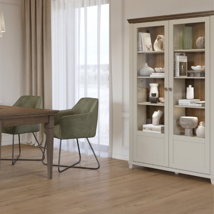 Eva Tall Display Cabinet- Light Beige- J&B Furniture