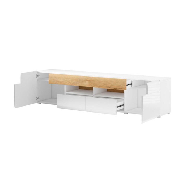 Large White and Oak TV Unit with LED Light | J&B Furniture