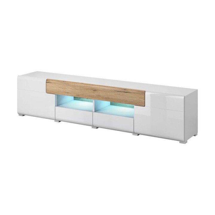 Large White and Oak TV Unit with LED Light | J&B Furniture