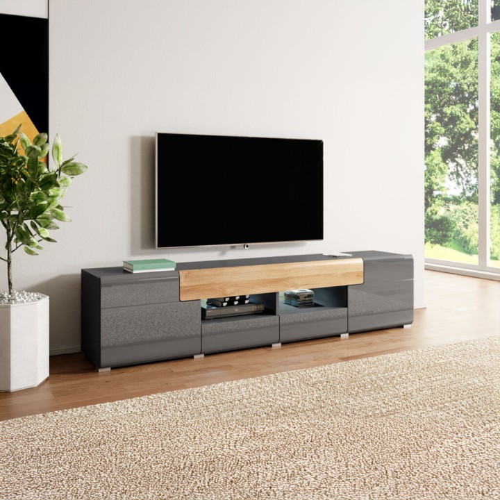 Large Anthracite and Oak TV Unit with LED Light | J&B Furniture