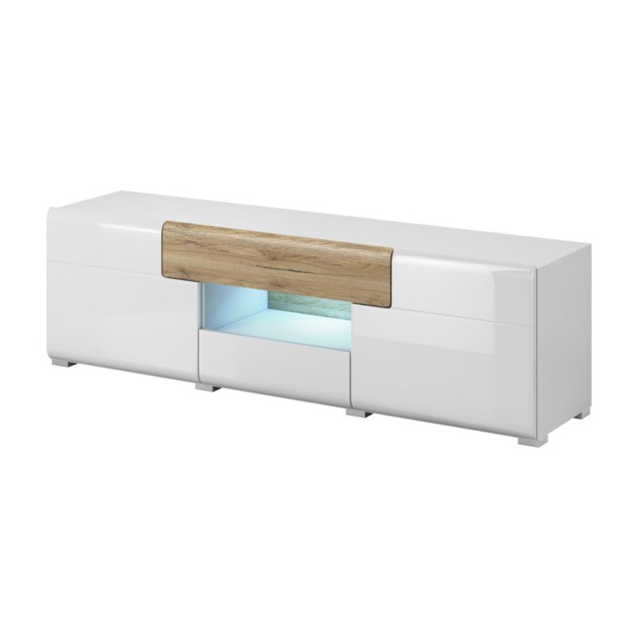 Small White and Oak TV Unit with LED Light | J&B Furniture