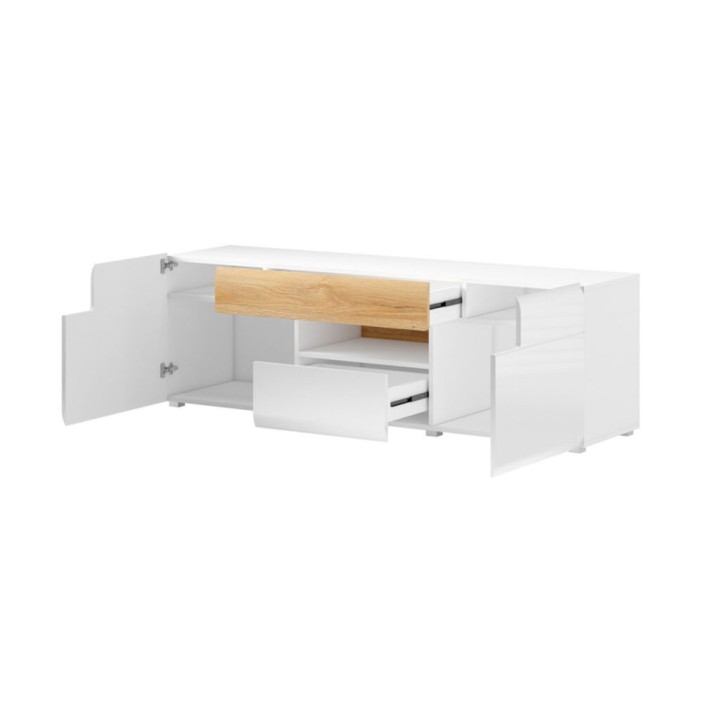 Small White and Oak TV Unit with LED Light | J&B Furniture