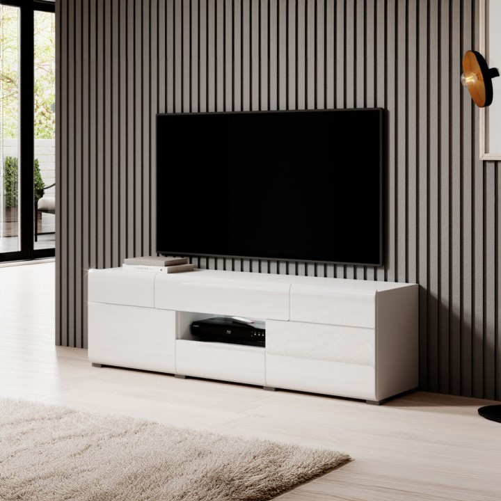 Small White  TV Unit with LED Light | J&B Furniture