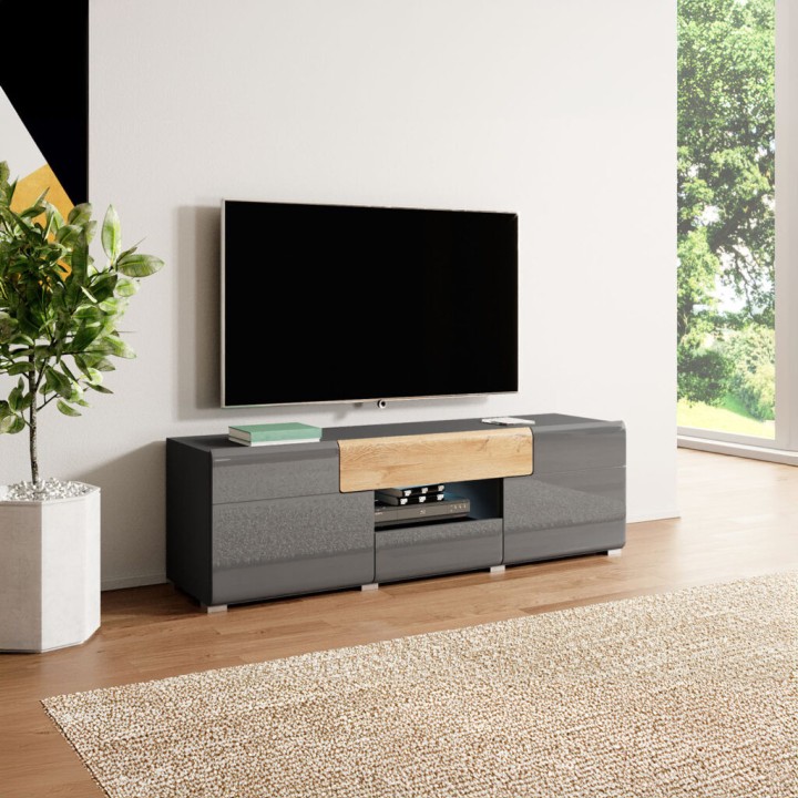 Small TV Unit with LED Light Anthracite Gloss| J&B Furniture