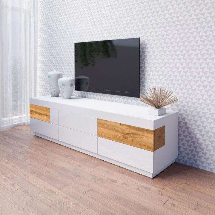 SILKE TV unit White and Oak – Modern TV Unit in Ireland