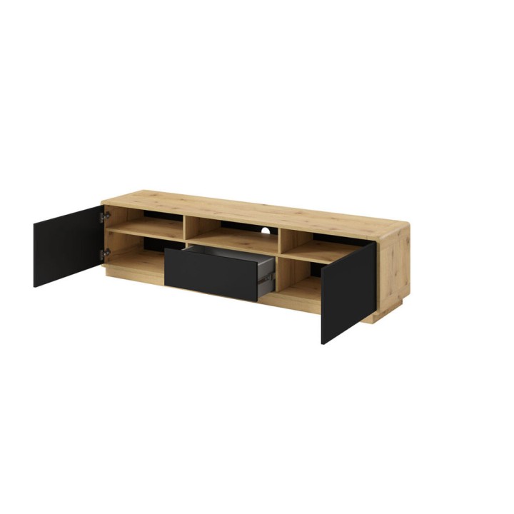 Aston TV unit 2 door 1 drawer Oak and Black -J&B Furniture