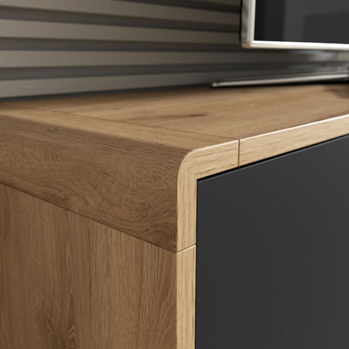 Aston TV unit 2 door 1 drawer Oak and Black -J&B Furniture