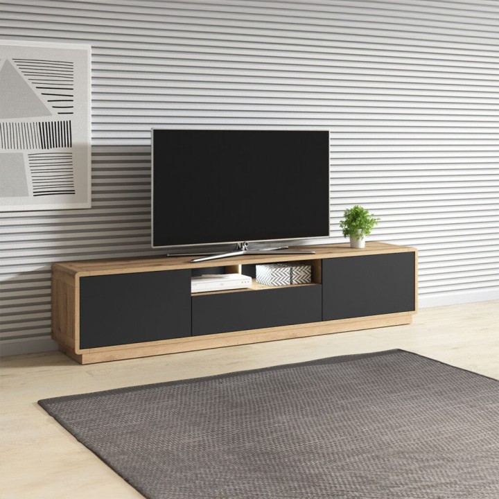 Aston TV unit 2 door 1 drawer Oak and Black -J&B Furniture