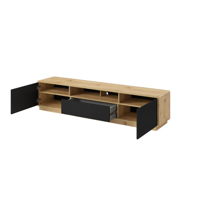 Aston TV unit 2 door 1 drawer Oak and Black -J&B Furniture