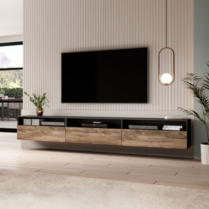 Baros Floating TV Unit 270cm – Satin Nussbaum Black