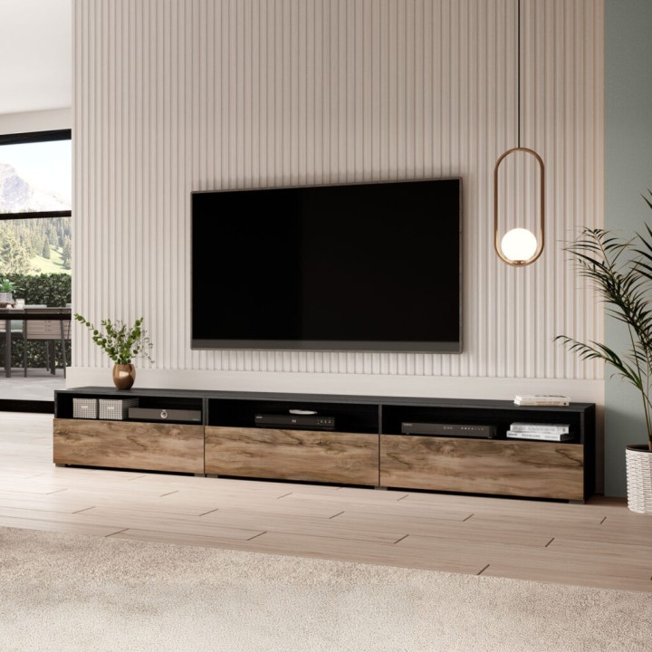 Baros Floating TV Unit 270cm – Satin Nussbaum Black
