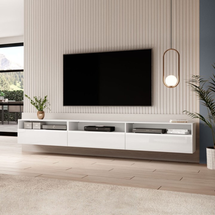 Baros Floating TV Unit 270cm in White - J&B Furniture