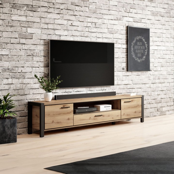 AKTIV TV Unit – Modern Industrial Black & Wood Design