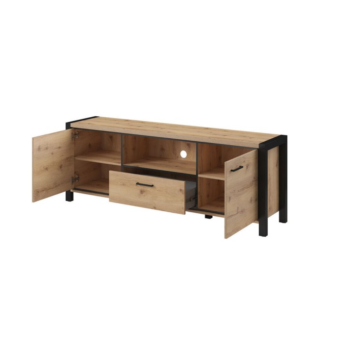 AKTIV Industrial TV Unit – Black & Natural Wood Finish