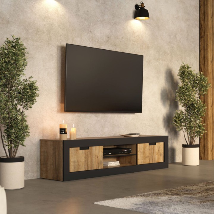 TUDOR TV Unit – Modern Oak & Black | Furniture Shop Limerick