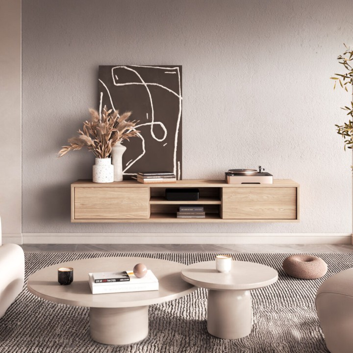 Frida- Floating Mount Tv Unit  in Oak Finish - J&B Furniture