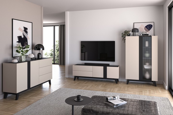 Modern TV Unit Cashmere + Black | J&B Furniture