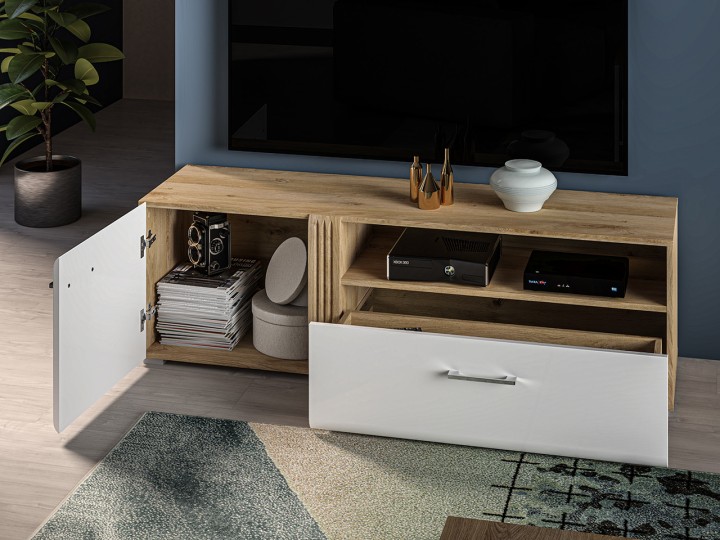 Elegance TV Unit | Oak & White Gloss | J&B Furniture