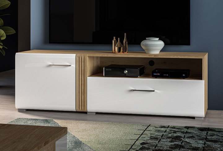 Elegance TV Unit | Oak & White Gloss | J&B Furniture