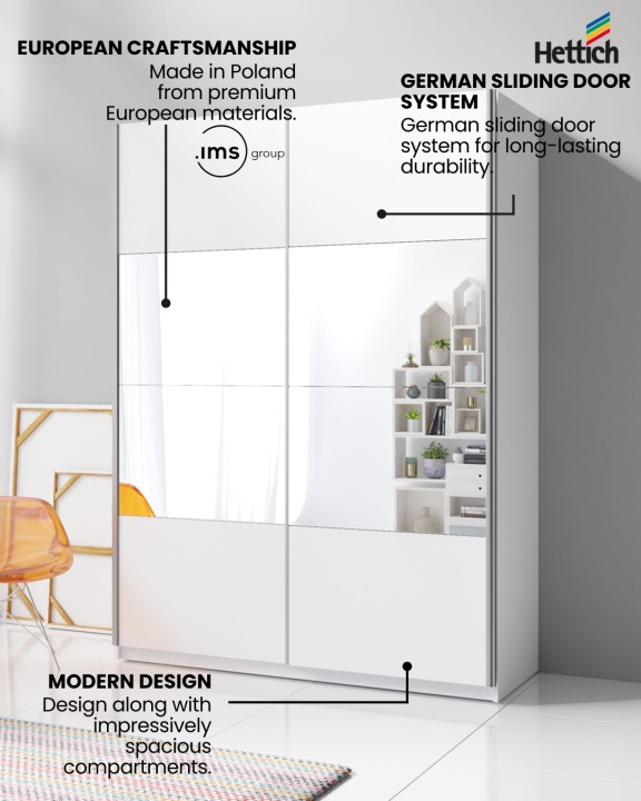 Beta Sliding Wardrobe White Mirror 200cm | J&B Furniture