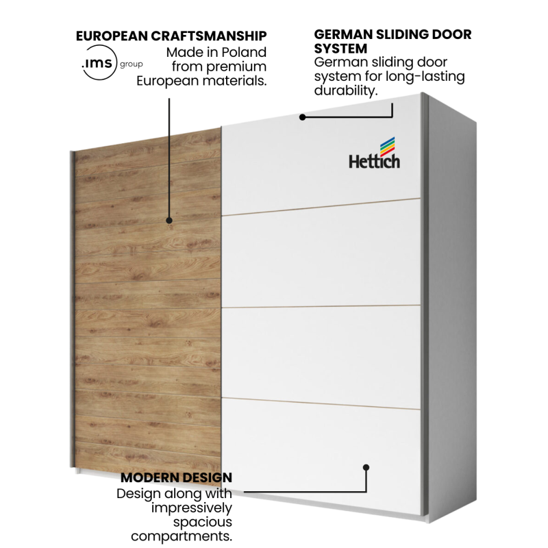 Sliding door Wardrobe White and Oak