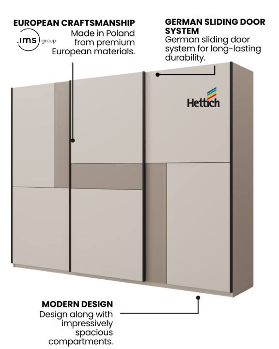Cube- 270cm Modern Sliding Wardrobe Cashmere | J&B Furniture