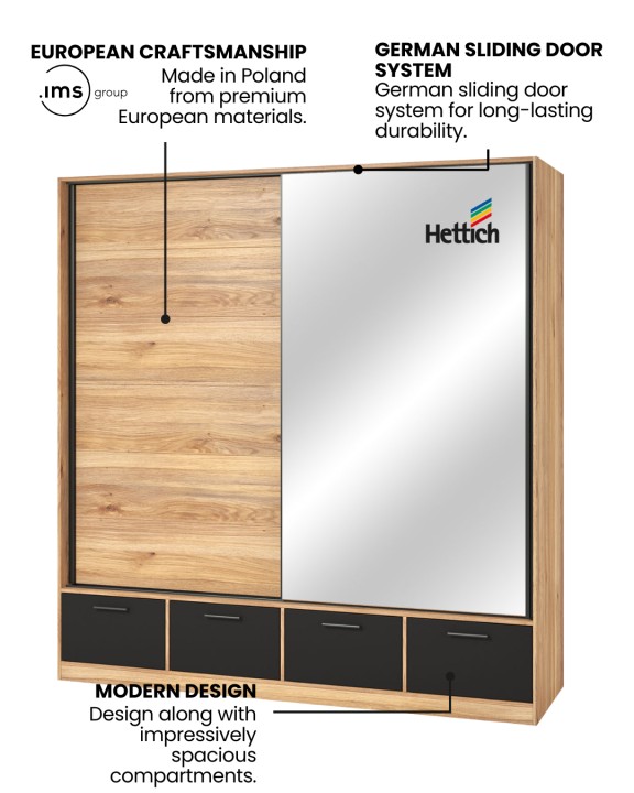 Mirrored Sliding Wardrobe with Drawers