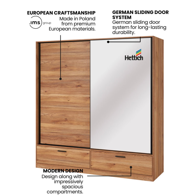 Sliding Wardrobe with Drawers and Mirror Oak