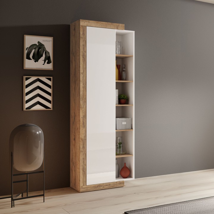 SINTRA Display Cabinet –  Oak & White Gloss - J&B Furniture