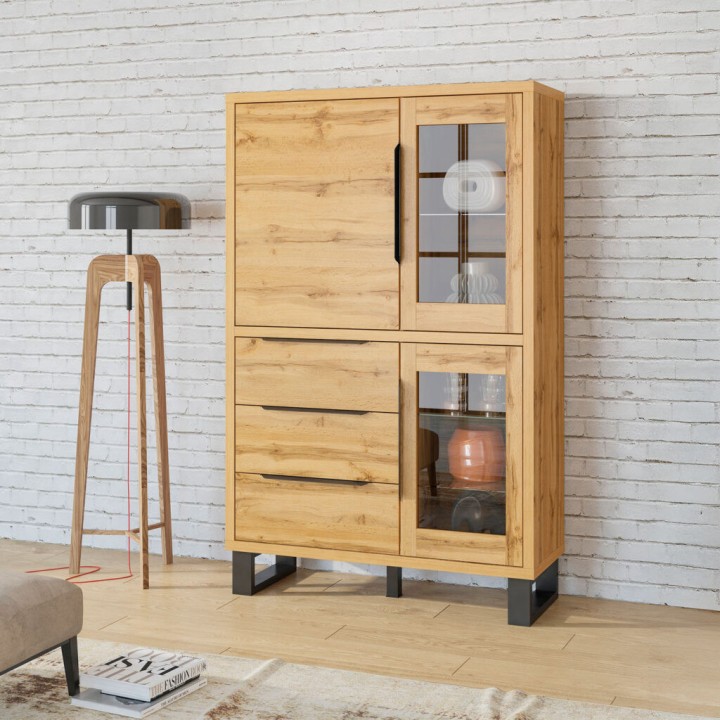 Halle Display Cabinet | Industrial Oak Display Unit