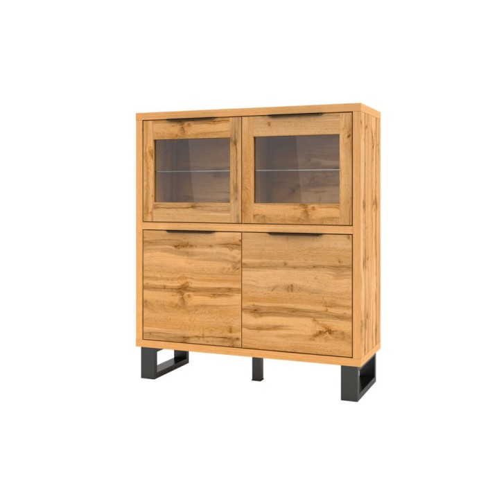 Halle 4-Door Display Cabinet | Industrial Oak Unit