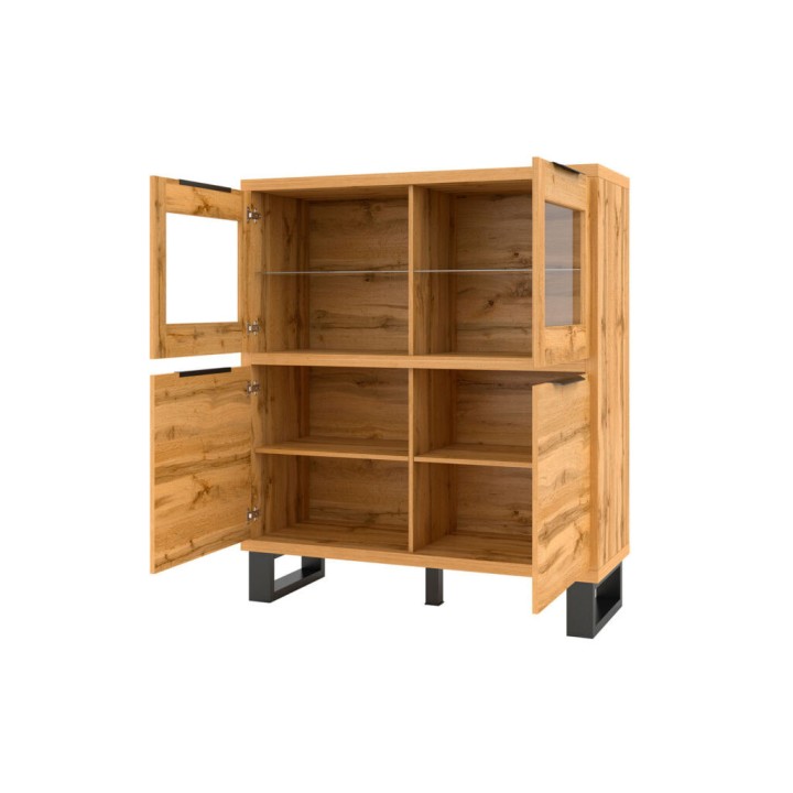 Halle 4-Door Display Cabinet | Industrial Oak Unit