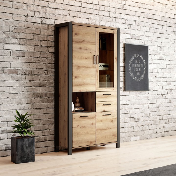 AKTIV 4-Door Display Cabinet | Industrial Oak Unit