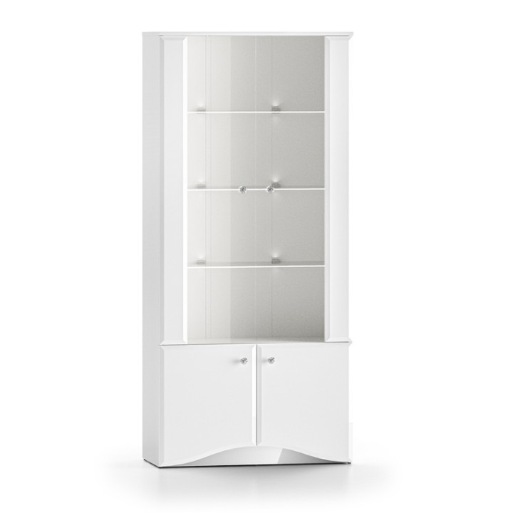 Glamour White Gloss Display Cabinet with Crystal Handles