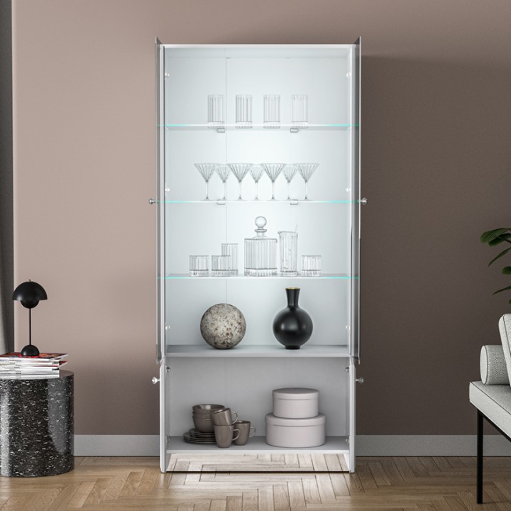Glamour White Gloss Display Cabinet with Crystal Handles