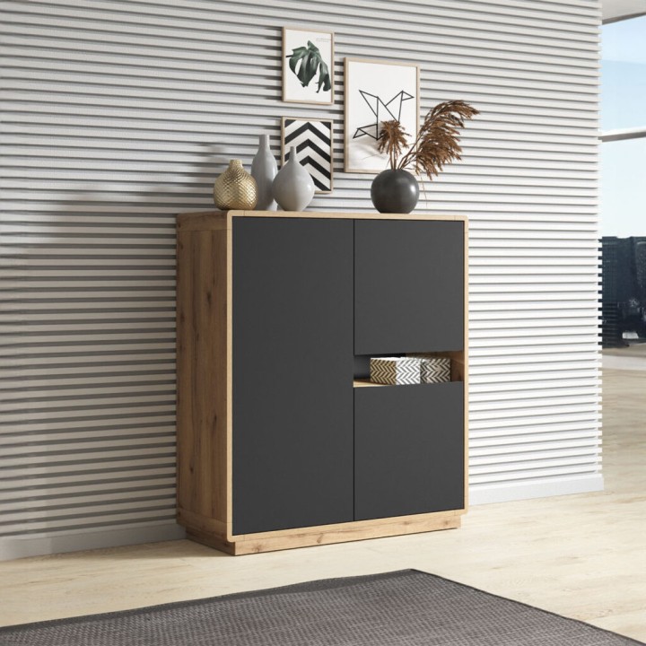 ASTON 3-Door Highboard – Modern Black Storage Unit