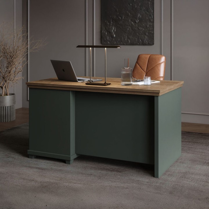 EVA 4-Drawer Computer Desk – Green & Oak Office Desk