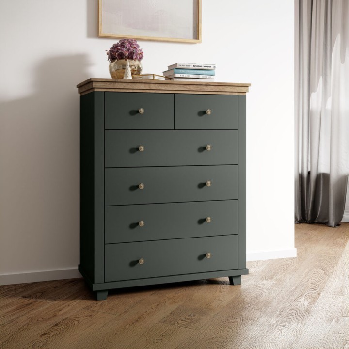 EVA Chest of Drawers – Green & Oak Bedroom Storage