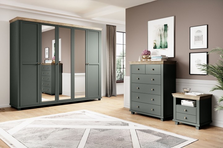 EVA Chest of Drawers – Green & Oak Bedroom Storage